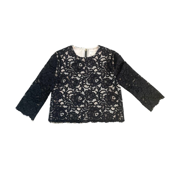 Women 4 Kate Spade NJMU5409 Black Nude Lace Overlay Zip Back Blouse Top - Picture 1 of 4